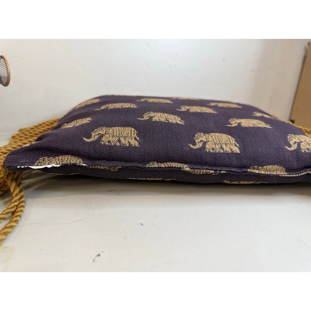 Boho Woven Brocade Elephant Throw Pillow Gold Fringe Purple Decorative Cushion
